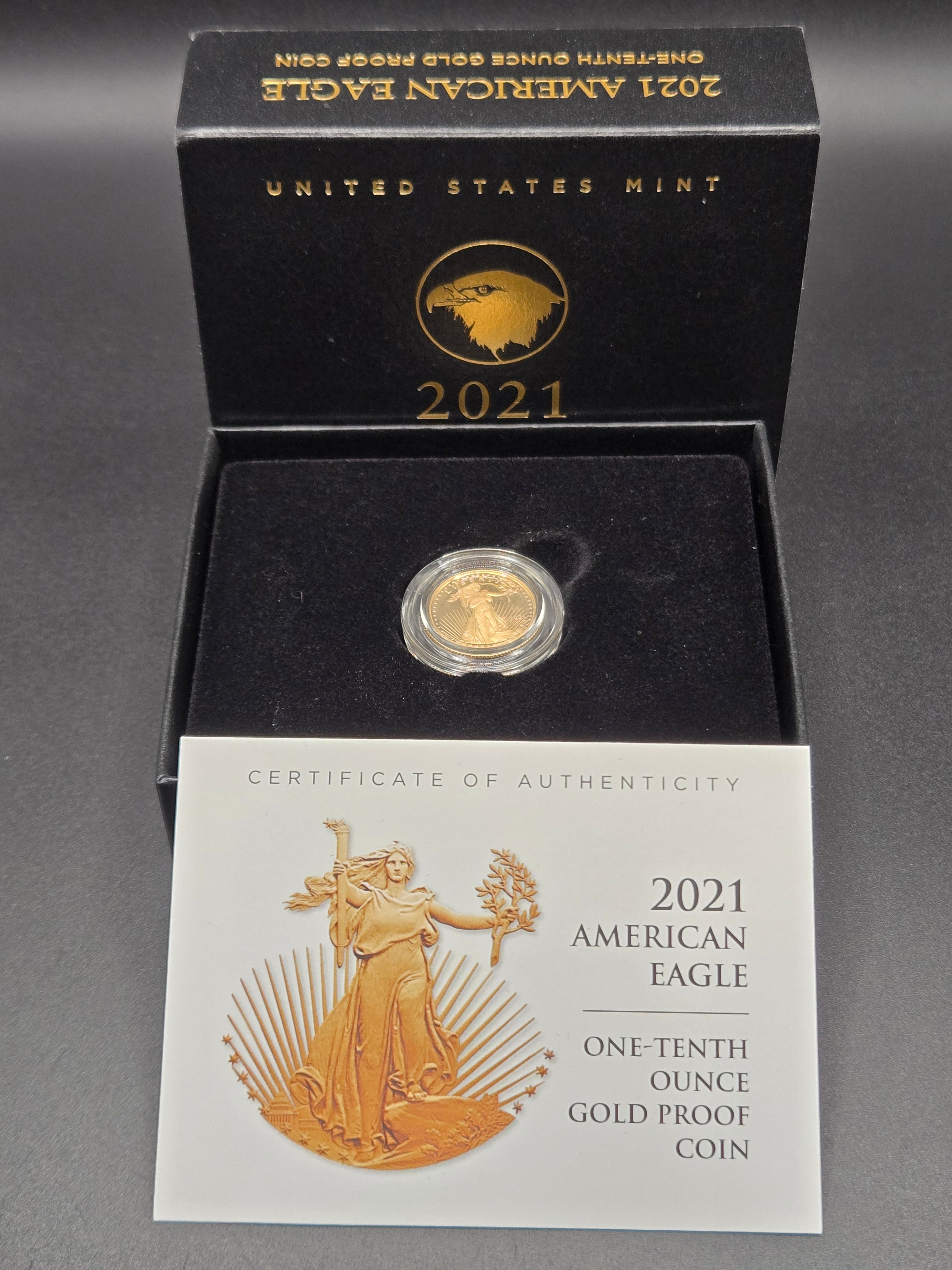 2021-W American Gold Eagle 1/10 oz Proof (Type 2) – U.S. Mint OGP w/ COA – $5 Gold Coin