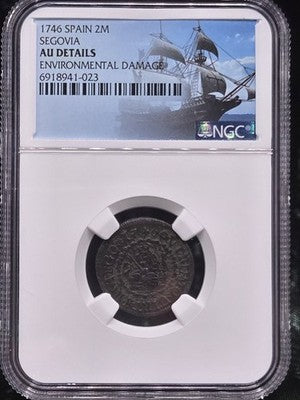 1746 Segovia Spain 2 Maravedis 2M Grade: AU DETAILS