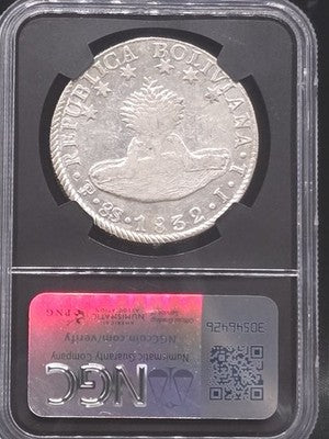 1832 PTS JL Bolivia Bolivian Silver Coin 8 Soles Grade: AU 53