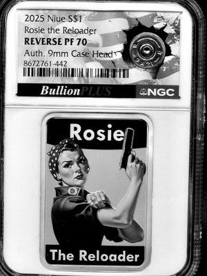 2025 Niue Rosie the Reloader $1 Grade: REVERSE PF 70