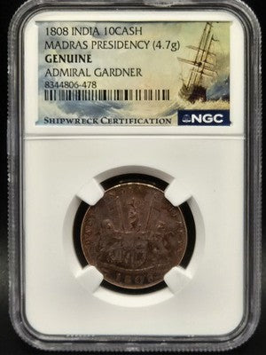 1808 India Madras Presidency 10 Cash Grade: GENUINE
