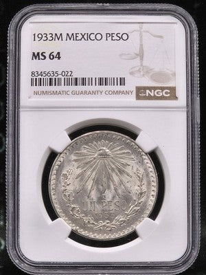 1933 M Mexico Peso 1 Peso Grade: MS 64