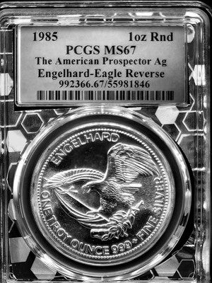 1985 United States The American Prospector 1 oz Silver Round Grade: MS 67