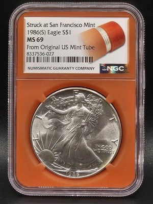 1986 United States American Silver Eagle $1 Grade: MS 69