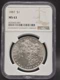 1887 United States Morgan Silver Dollar $1 Grade: MS 63