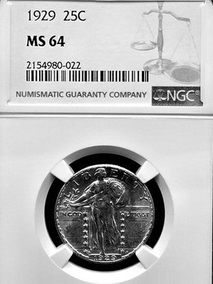 1929 United States Standing Liberty Quarter 25C Grade: MS 64