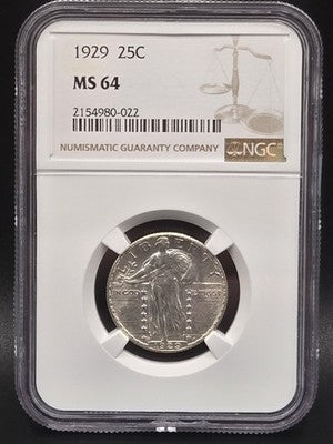 1929 United States Standing Liberty Quarter 25C Grade: MS 64