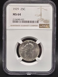 1929 United States Standing Liberty Quarter 25C Grade: MS 64