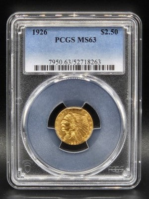 1926 United States Indian Head Gold Coin $2.50 Grade: MS 63