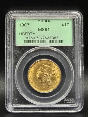 1907 United States Liberty Head Eagle $10 Grade: MS 61