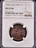 1944 S Philippines USA-Philippines Centavo 1C Grade: MS 63 RB