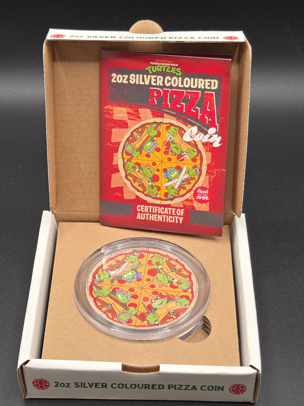 Teenage Mutant Ninja Turtles 2 oz Silver Colored Pizza Coin – Perth Mint – 999.9 Silver – Box & COA