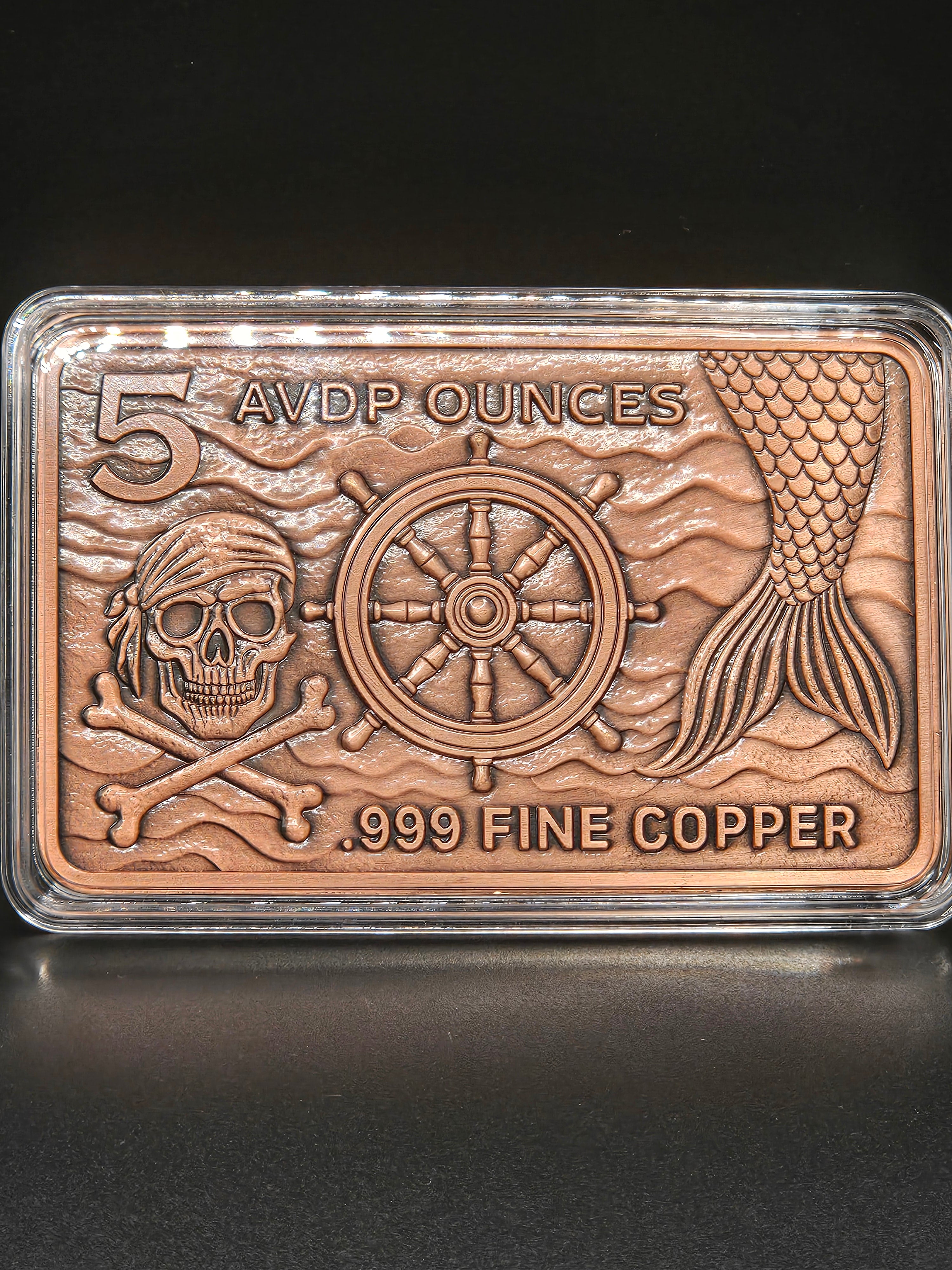 Pirate & Mermaid 5 oz Copper Bar – Colorized Fantasy Ocean Scene – .999 Fine Copper