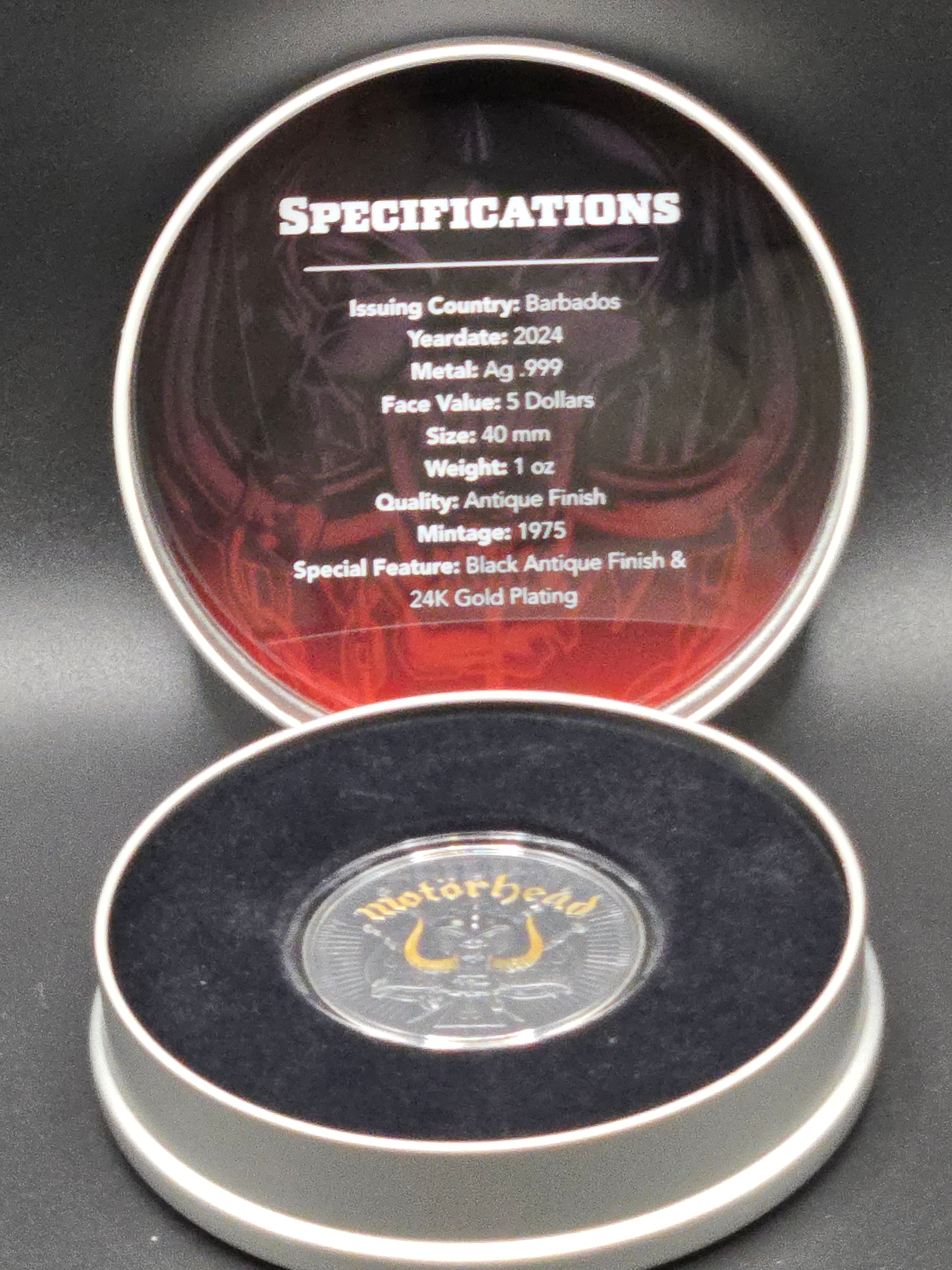 2024 Motörhead Warpig 1 oz Silver Coin – Black Antiqued Finish & 24K Gold – Mintage 1,975 – Box & COA