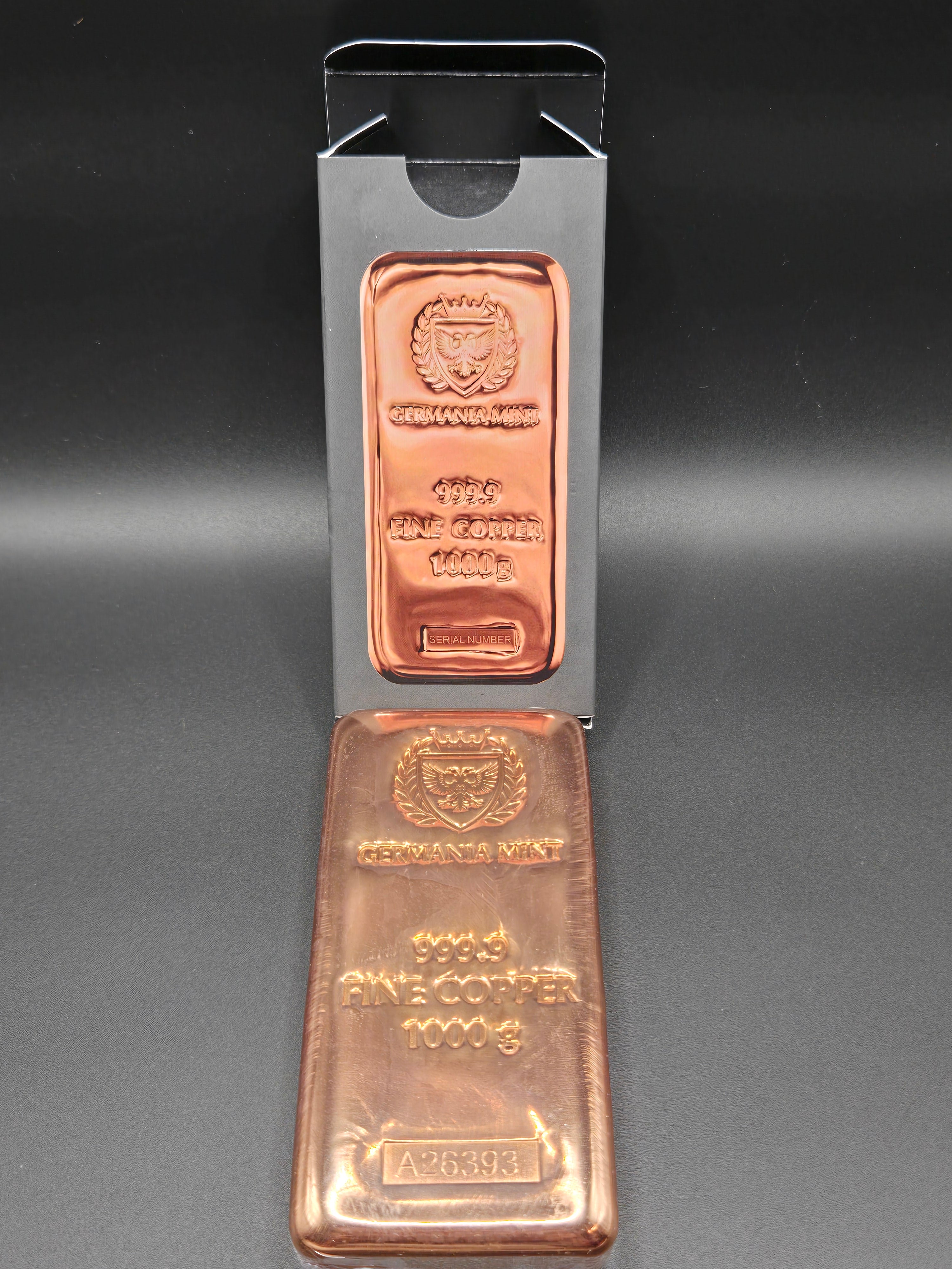 Germania Mint 1 Kilo Copper Bar – 999.9 Fine Copper – 1000g w/ Box & Serial Number