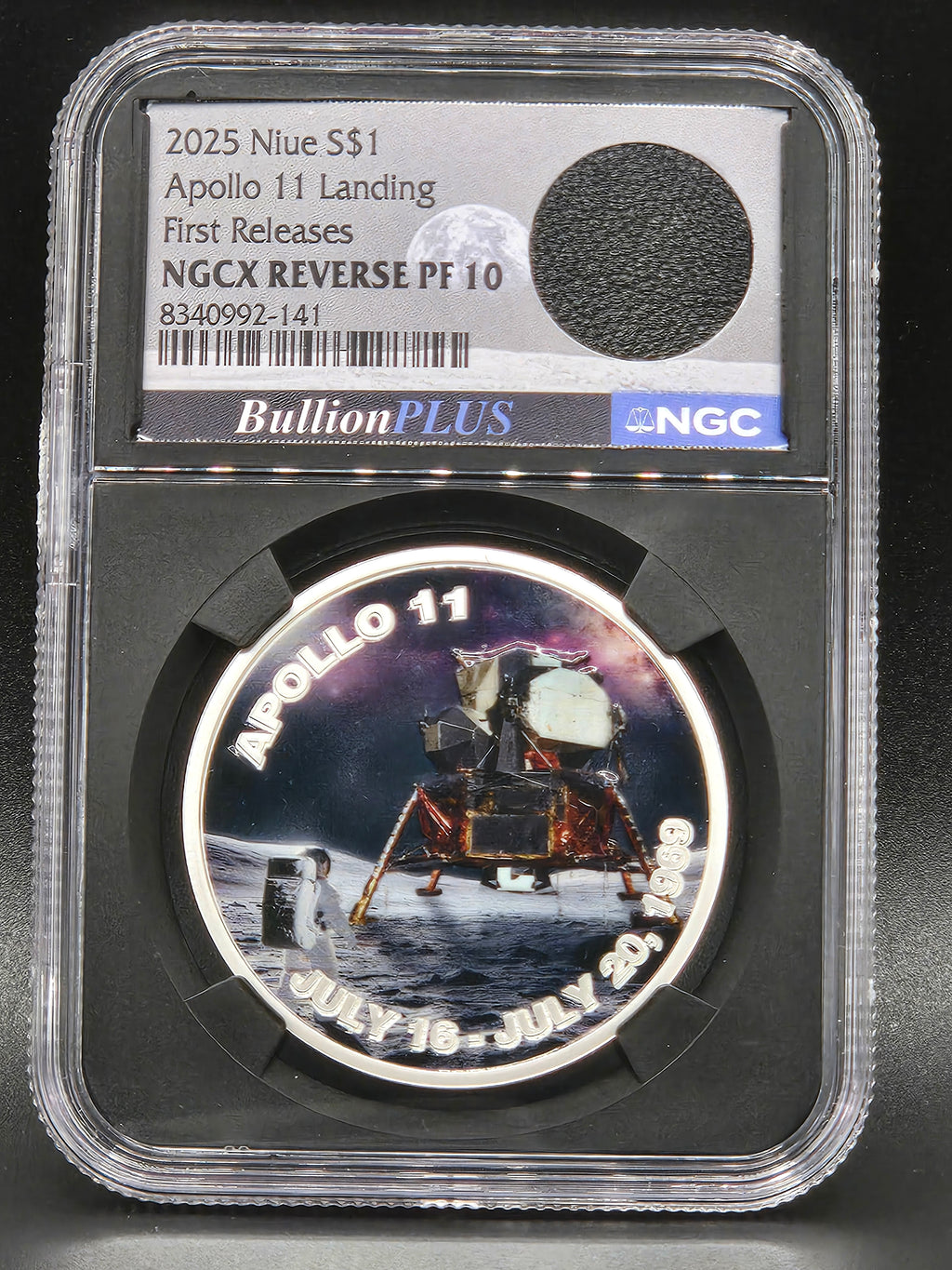 2025 Niue Apollo 11 Landing 1 oz Silver Proof Coin – NGCX Reverse PF10 – Neil Armstrong Flight Jacket Relic