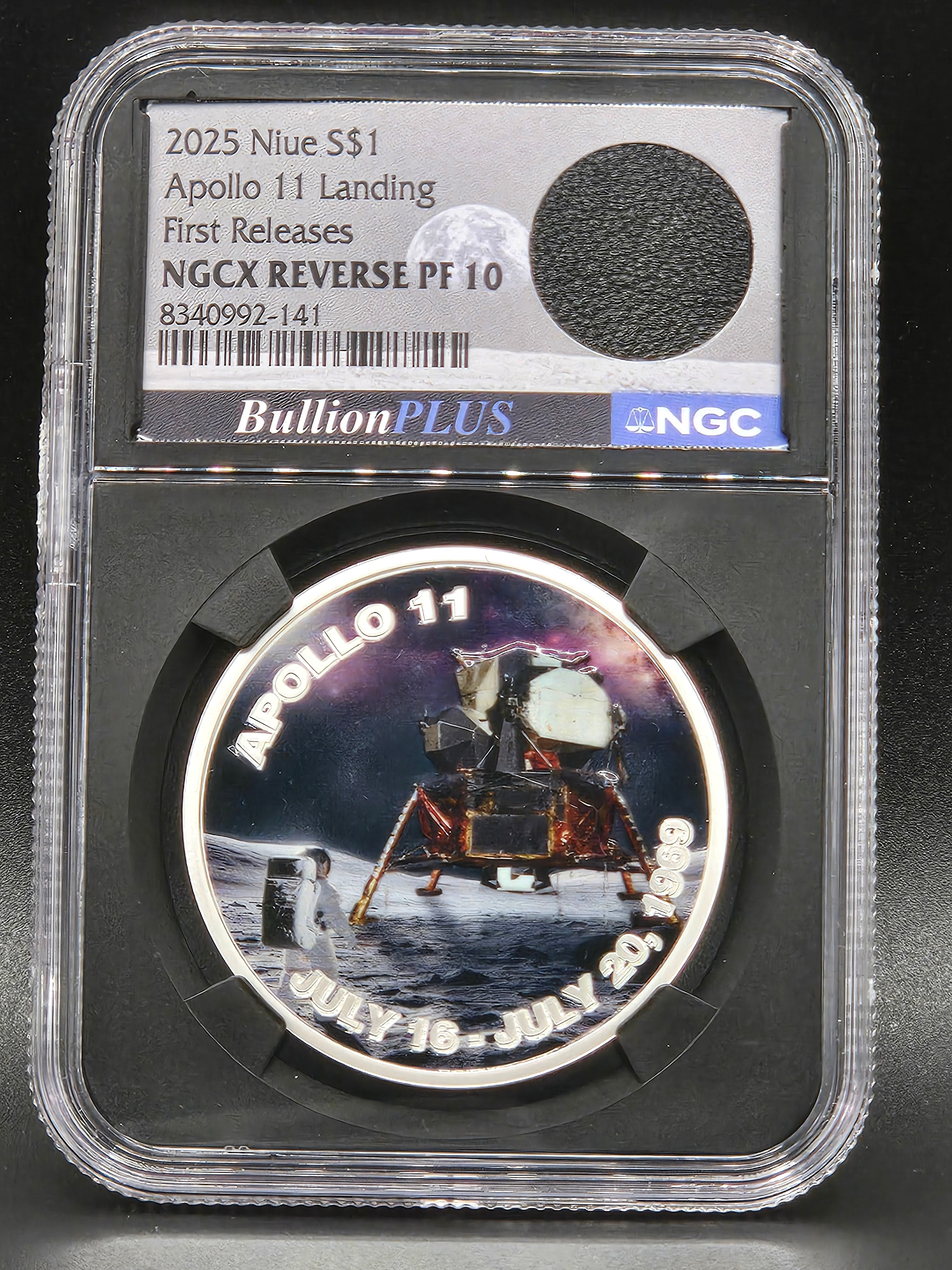 2025 Niue Apollo 11 Landing 1 oz Silver Proof Coin – NGCX Reverse PF10 – Neil Armstrong Flight Jacket Relic