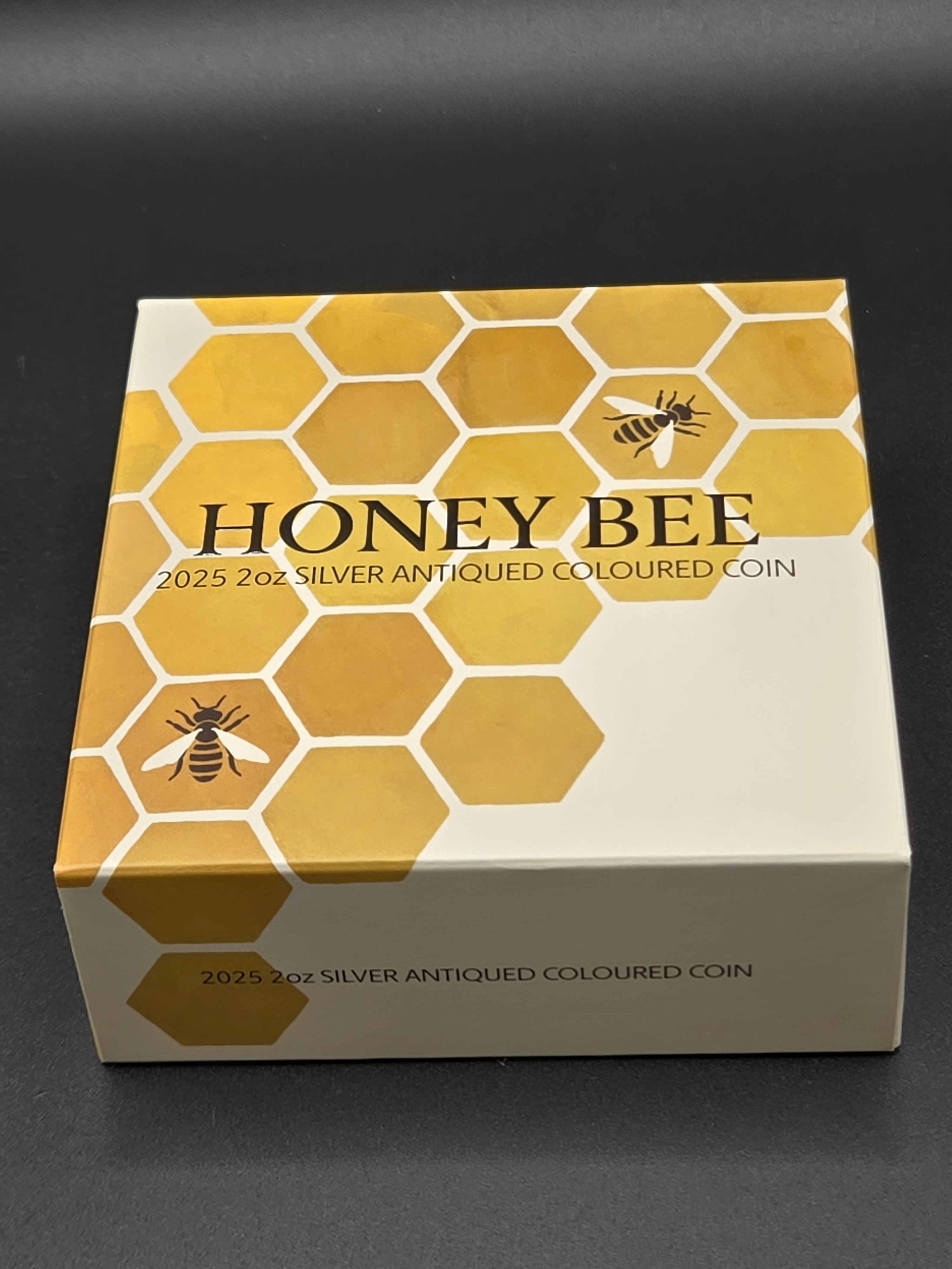 2025 Honey Bee 2 oz Silver Antiqued Colorized Coin – Perth Mint – Limited Mintage 2,000 – With Box & COA