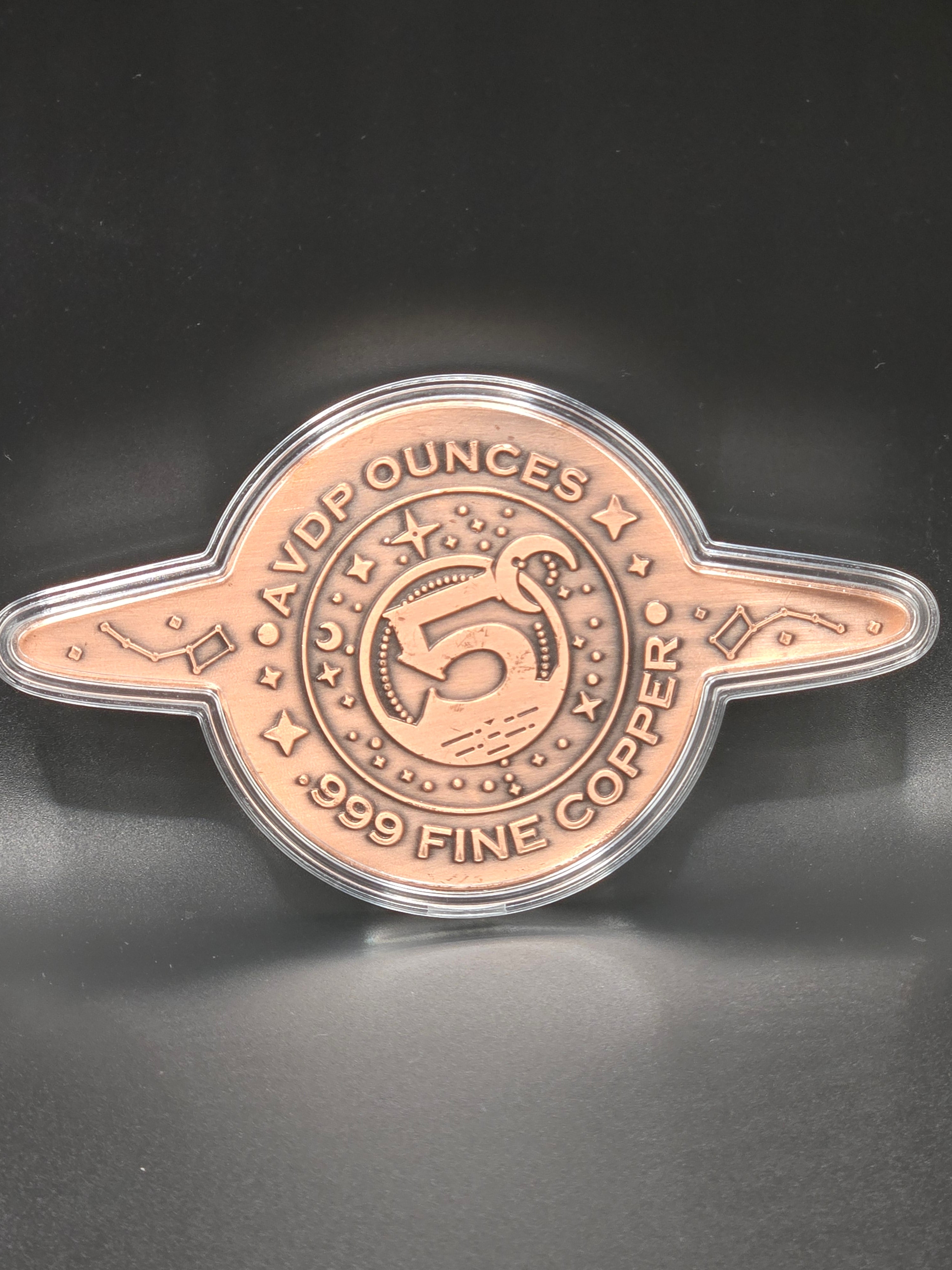 5 oz UFO Flying Saucer Copper Round – Colorized Galactic Design – .999 Fine Copper