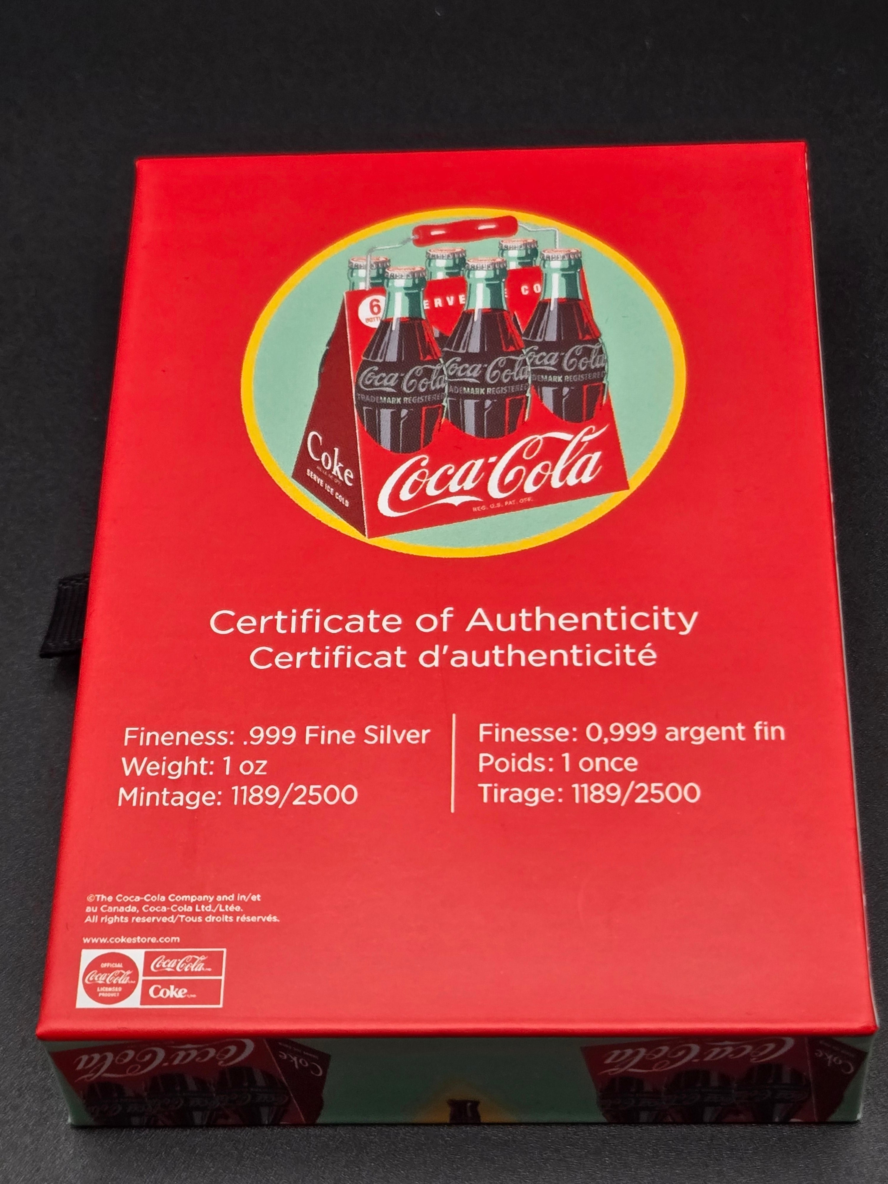Coca-Cola “Take Home a Six-Pack” 1 oz Silver Arrow Coin – .999 Fine Silver – Limited Mintage 2500 – Box & COA