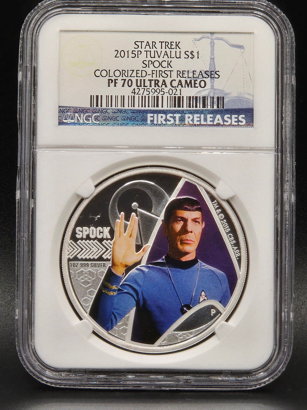 2015 Tuvalu $1 Star Trek Spock 1 oz Silver NGC PF70 Ultra Cameo First Releases Colorized Coin