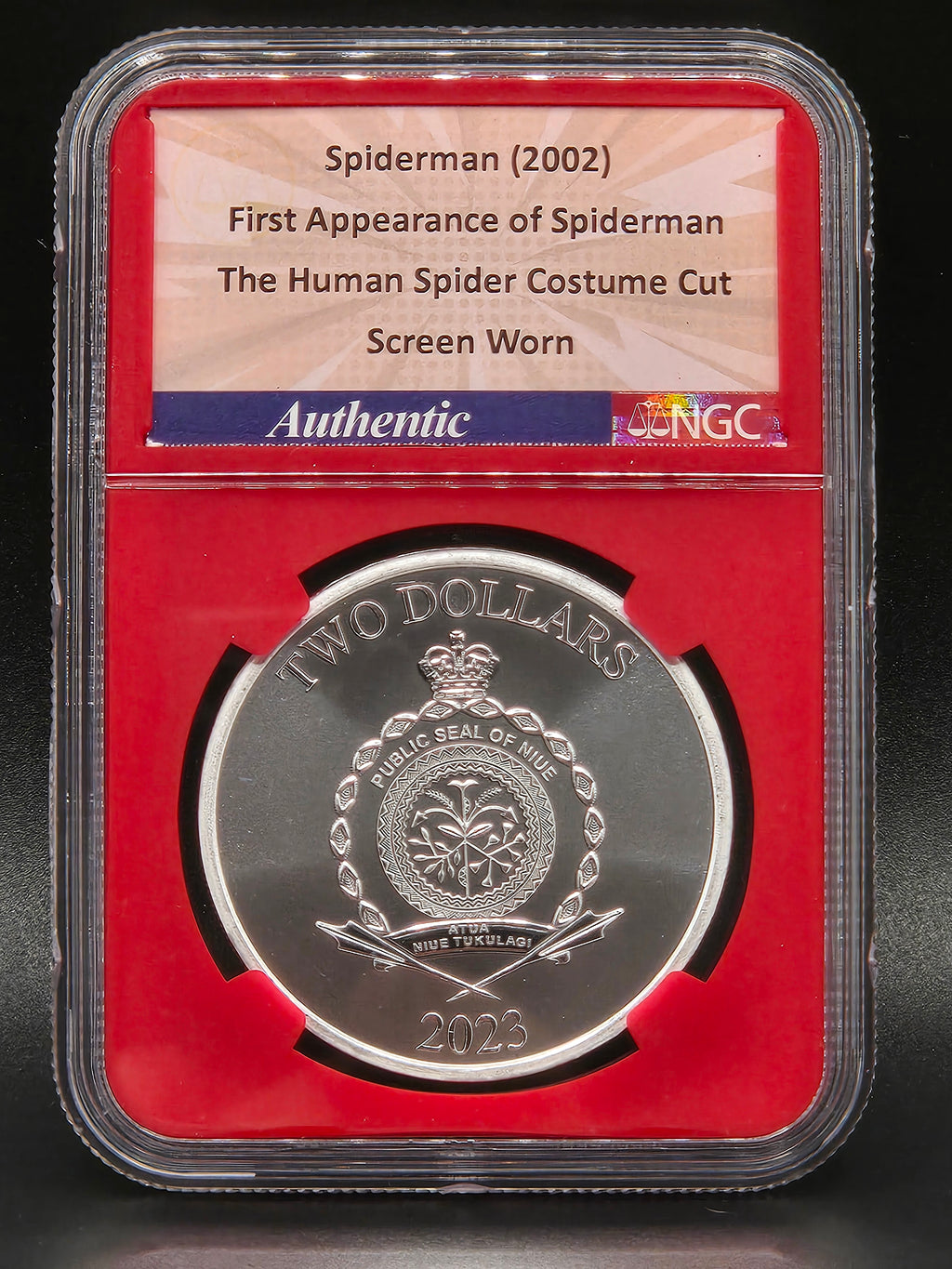 2023 Niue $2 Spider-Man NGCX MS10 BullionPLUS – Screen Worn Spider-Man Costume Cut Marvel Film Series