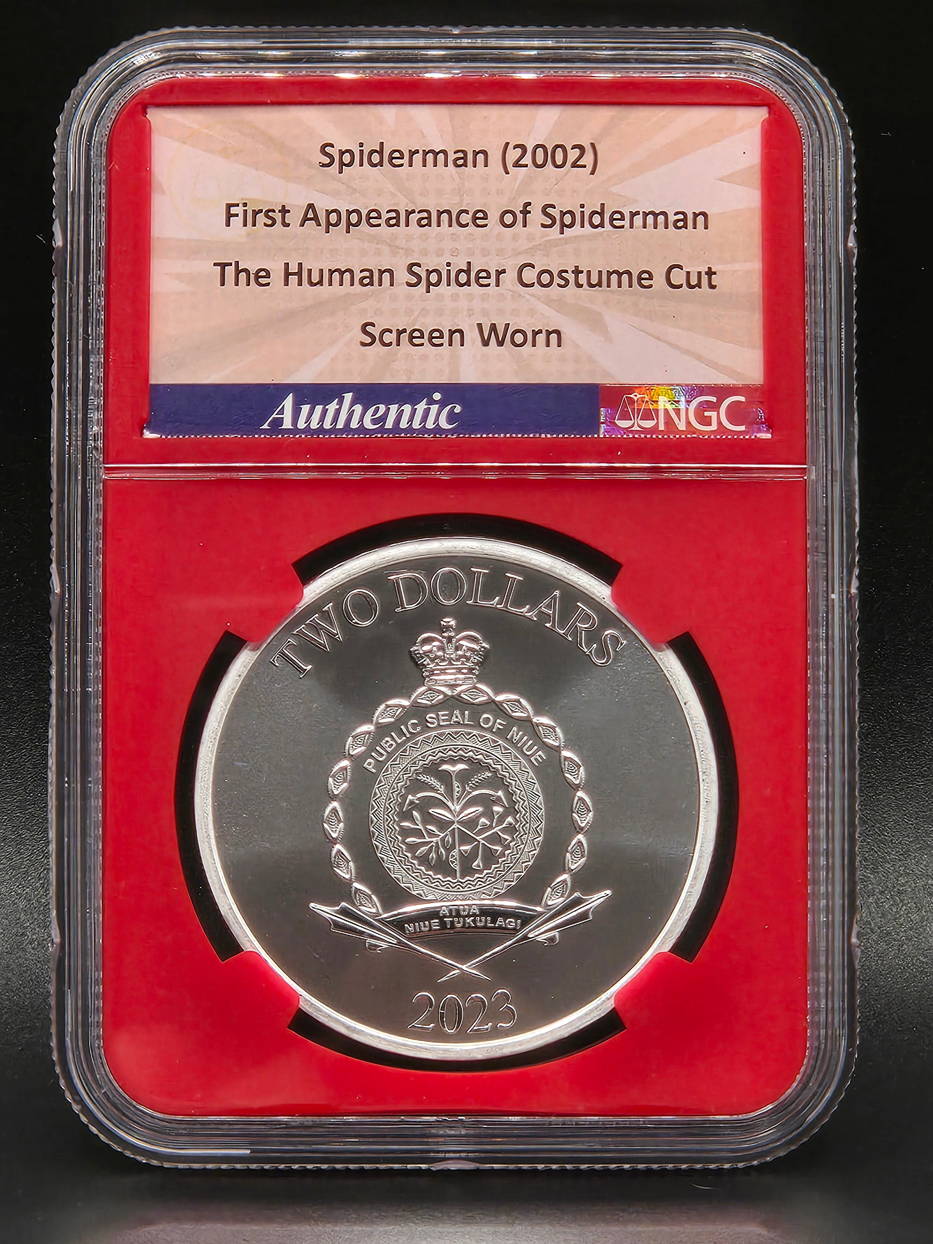2023 Niue $2 Spider-Man NGCX MS10 BullionPLUS – Screen Worn Spider-Man Costume Cut Marvel Film Series