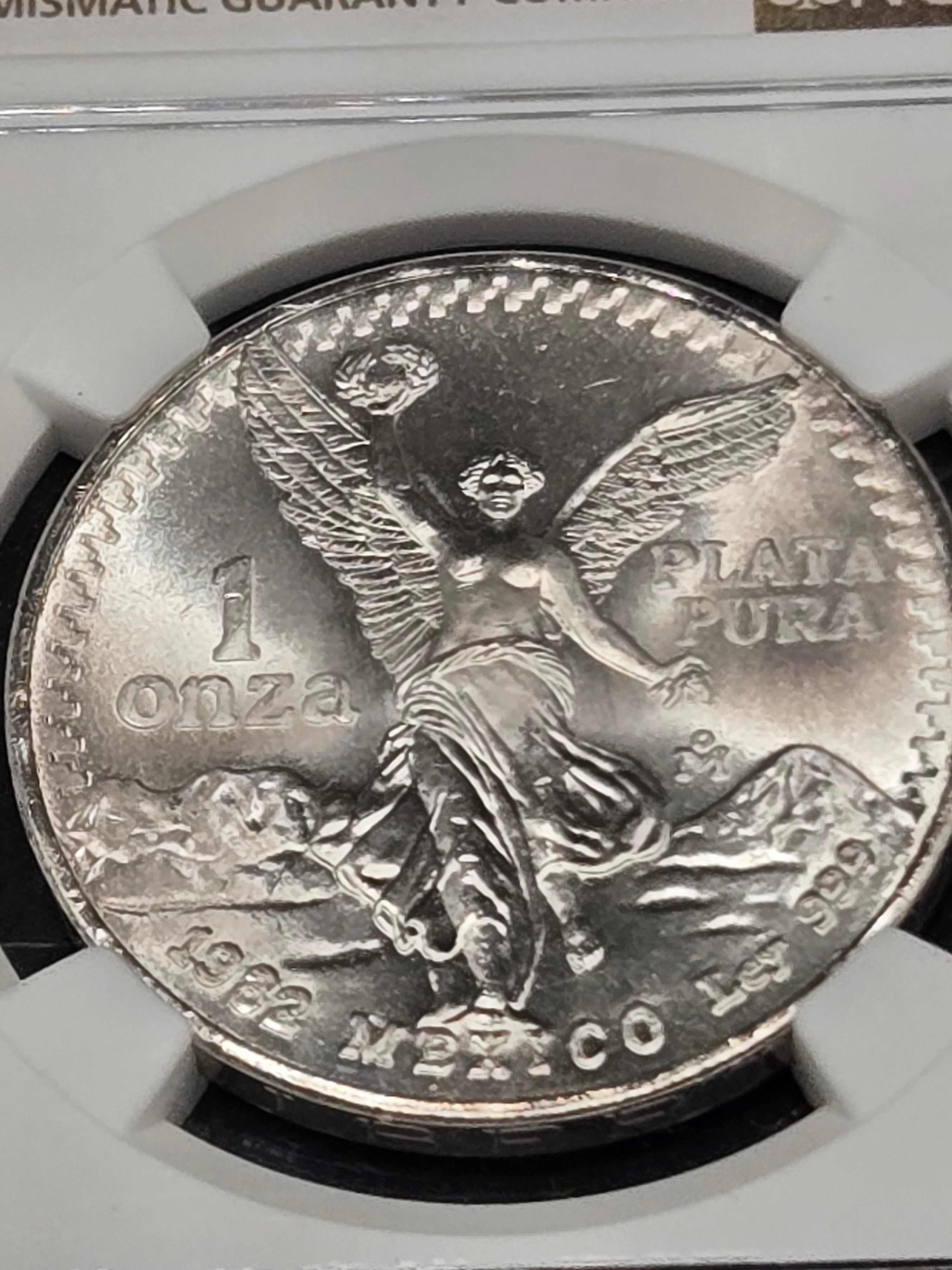 1982 Mo Mexico 1 Onza Silver Libertad – NGC MS65 – First Year of Issue