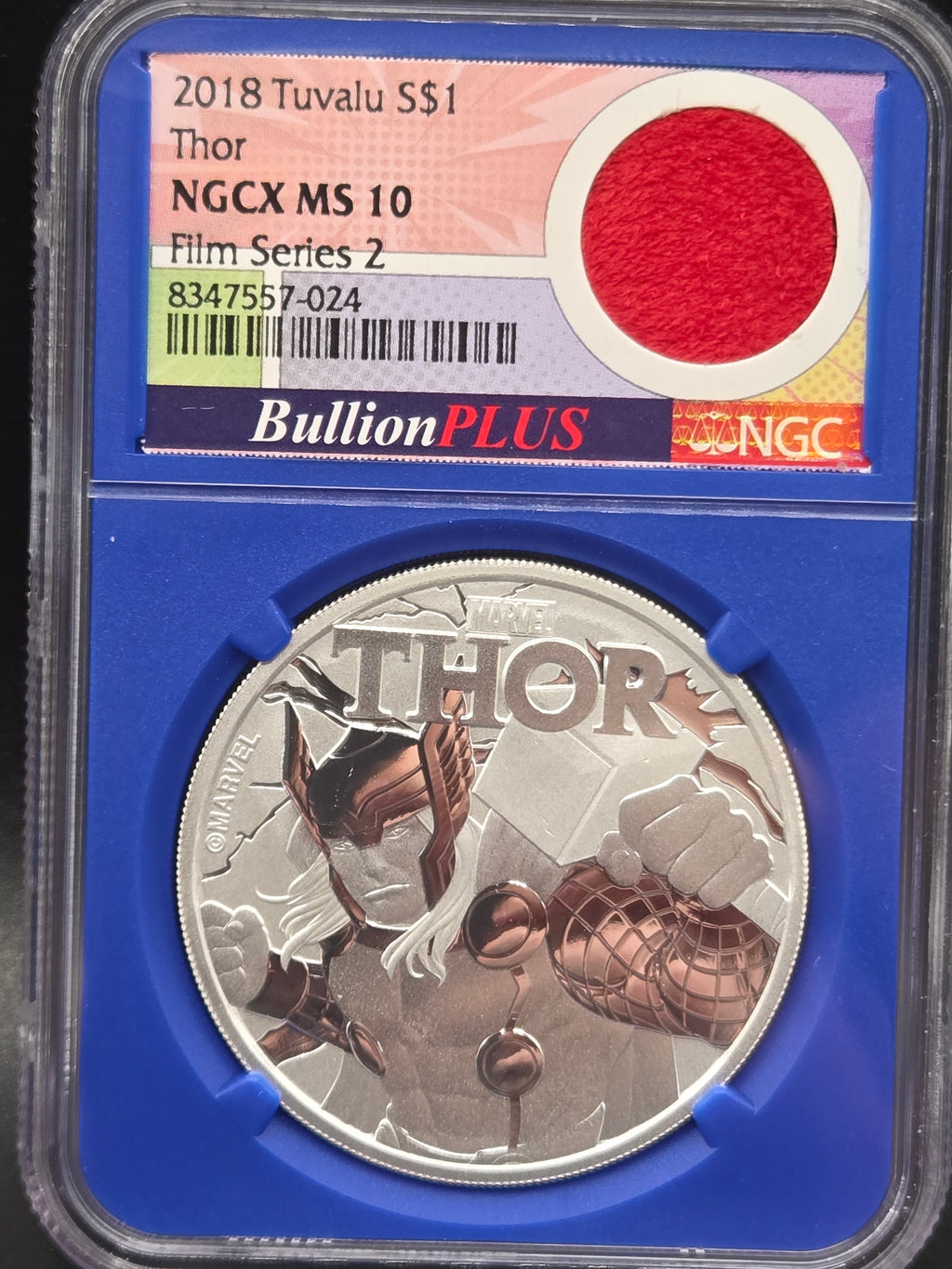 2018 Tuvalu $1 Thor Marvel NGCX MS10 BullionPLUS Film Series 2 – Screen Worn Cape Cut Insert