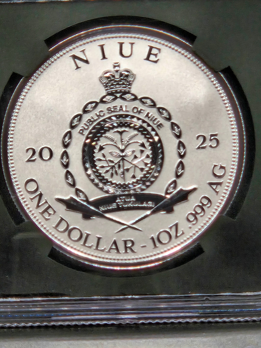 2025 Niue Apollo 11 Landing 1 oz Silver Proof Coin – NGCX Reverse PF10 – Neil Armstrong Flight Jacket Relic