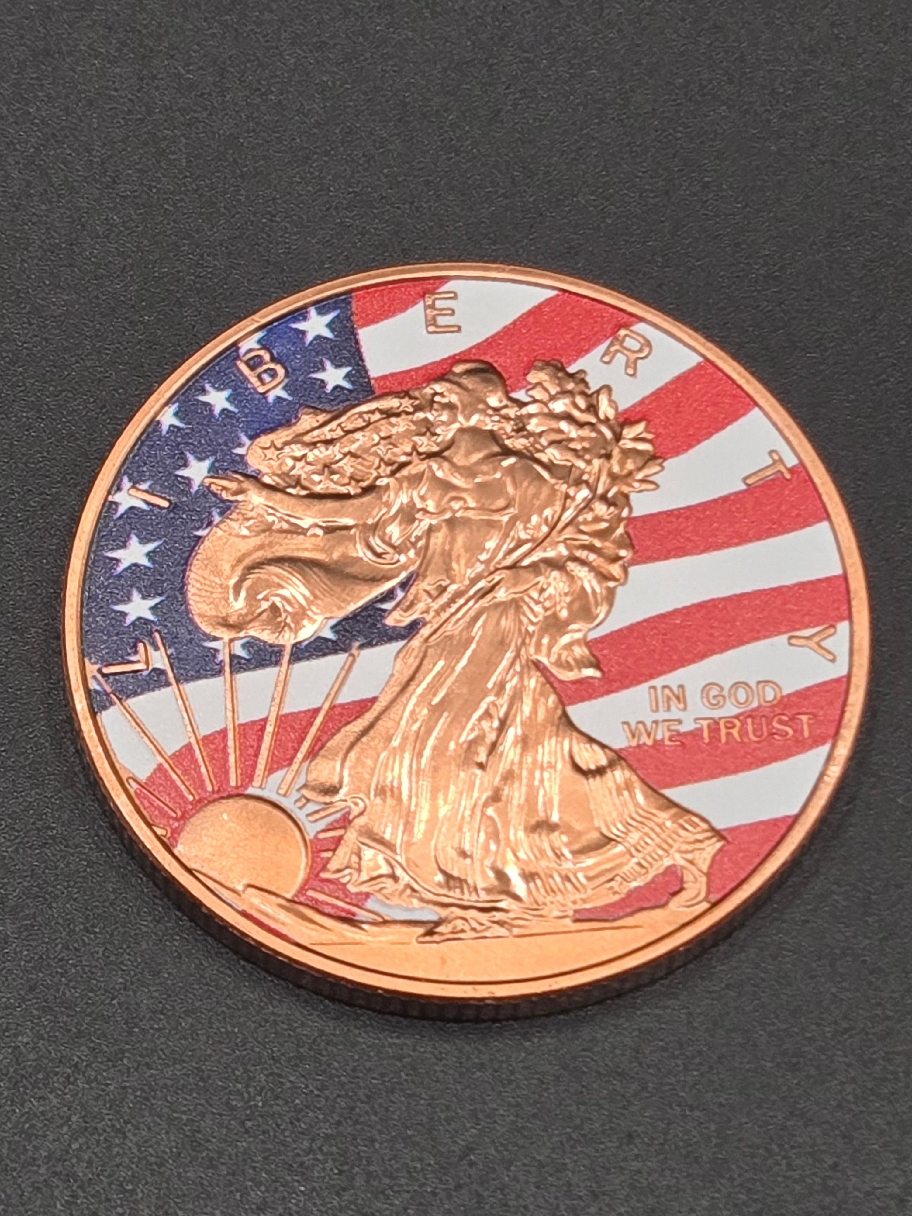 Walking Liberty 1 oz Copper Round – American Flag Colorized Design – .999 Fine Copper