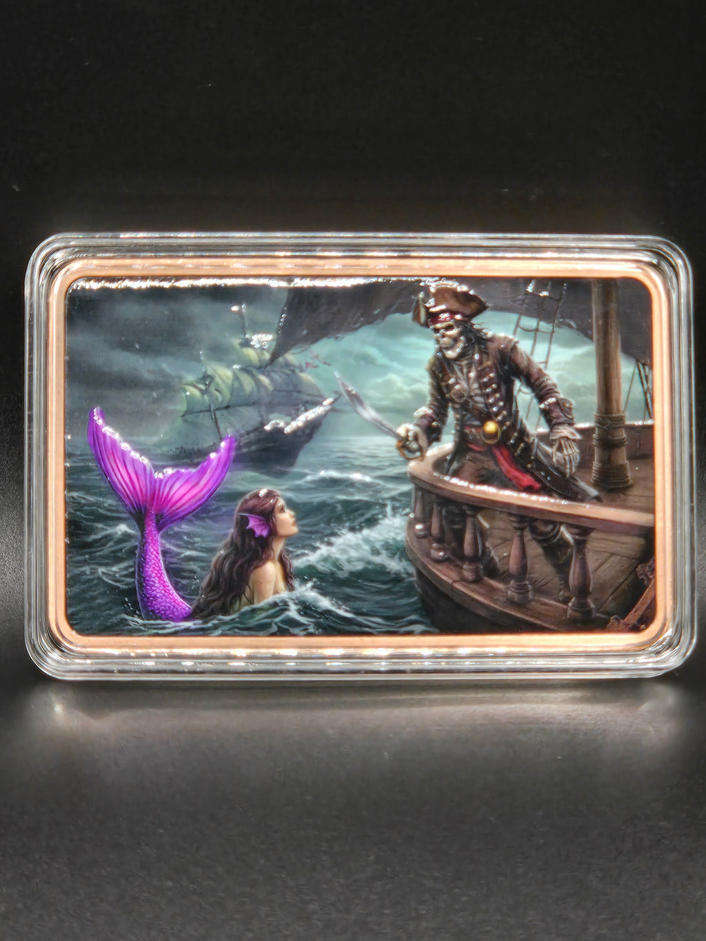 Pirate & Mermaid 5 oz Copper Bar – Colorized Fantasy Ocean Scene – .999 Fine Copper