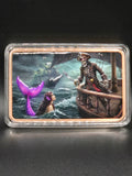 Pirate & Mermaid 5 oz Copper Bar – Colorized Fantasy Ocean Scene – .999 Fine Copper