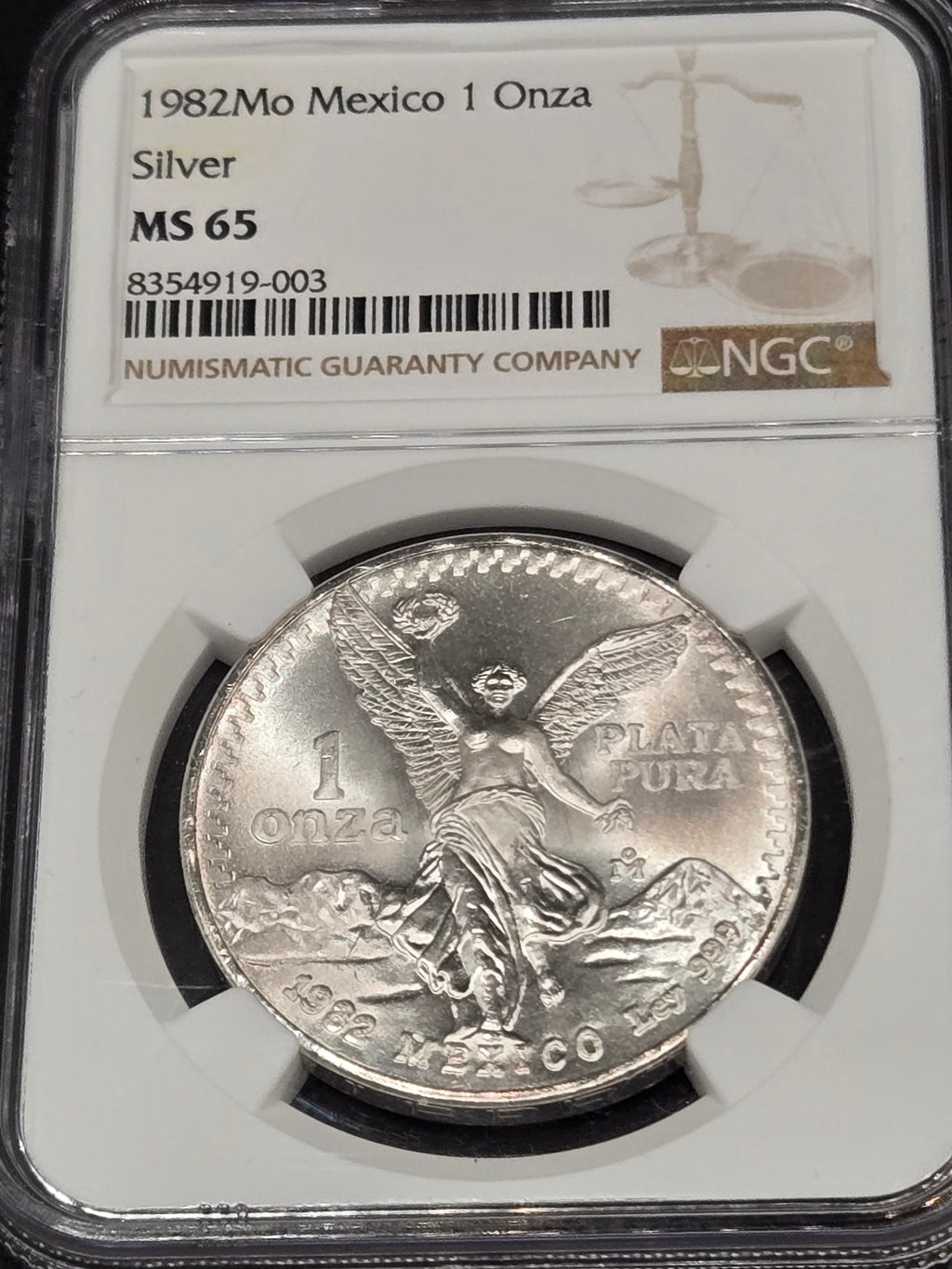 1982 Mo Mexico 1 Onza Silver Libertad – NGC MS65 – First Year of Issue