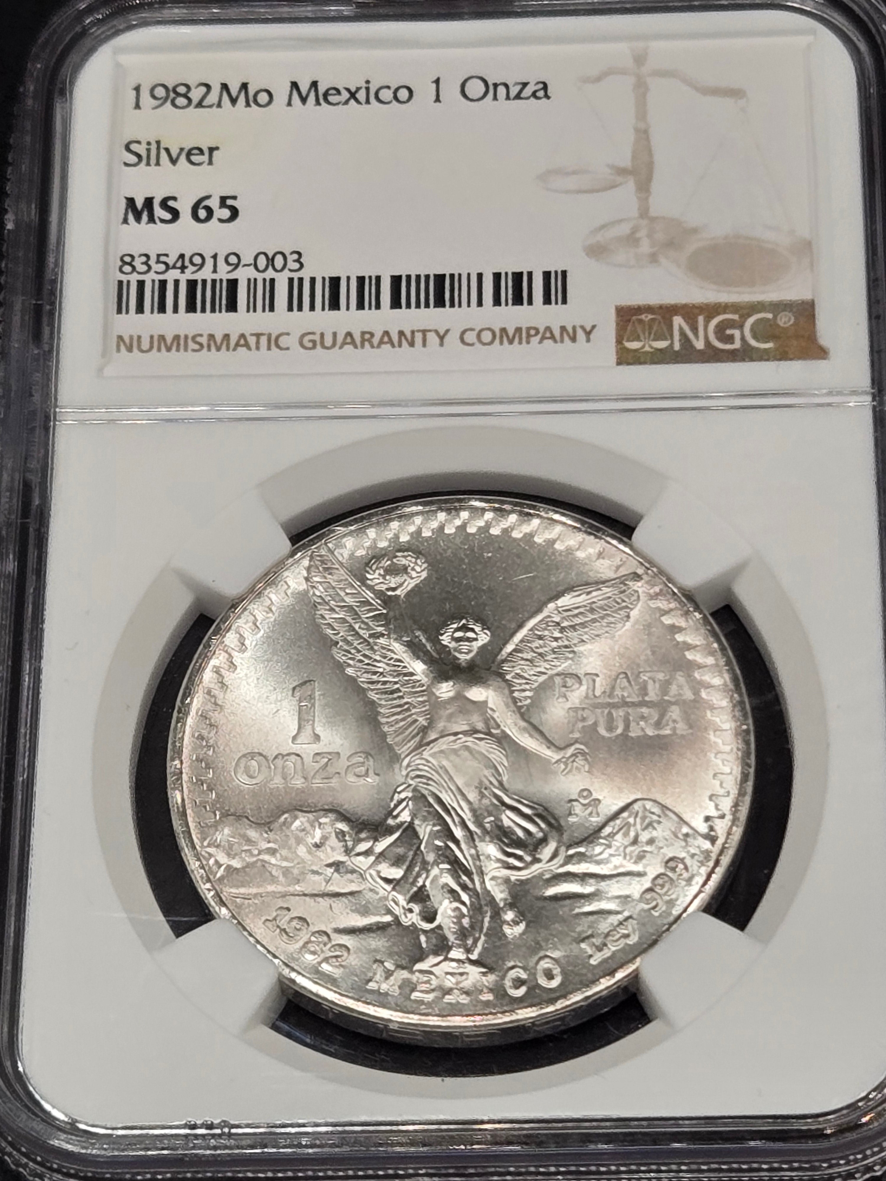 1982 Mo Mexico 1 Onza Silver Libertad – NGC MS65 – First Year of Issue
