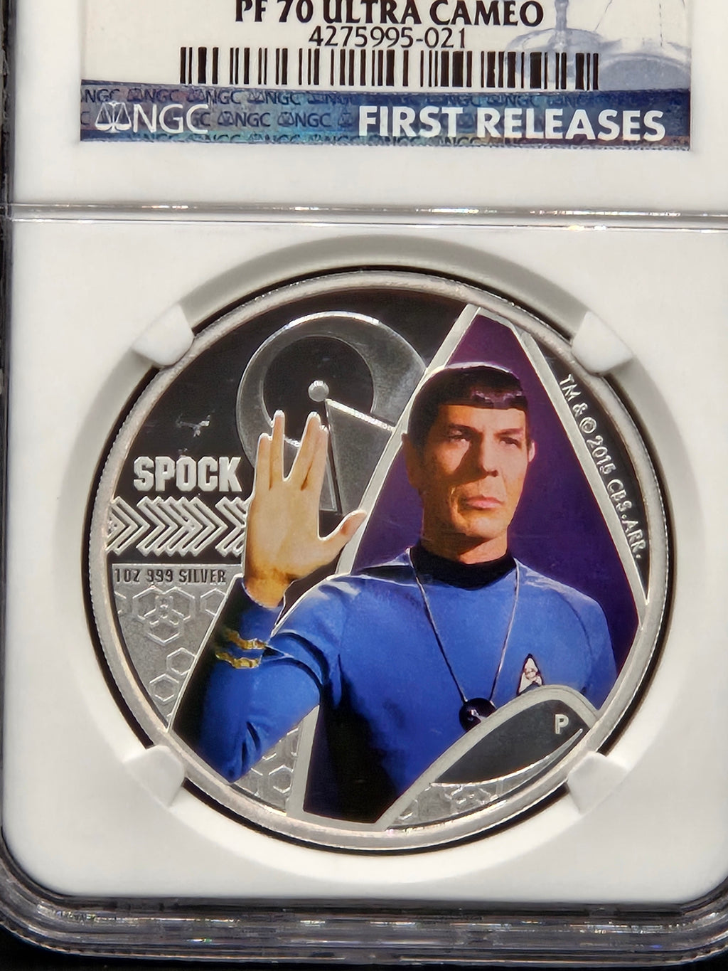 2015 Tuvalu $1 Star Trek Spock 1 oz Silver NGC PF70 Ultra Cameo First Releases Colorized Coin
